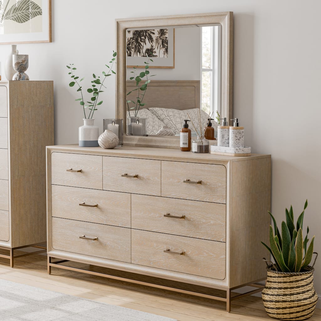 Furniture of America Drayden Transitional Oak 2-Piece Dresser and Mirror Set
