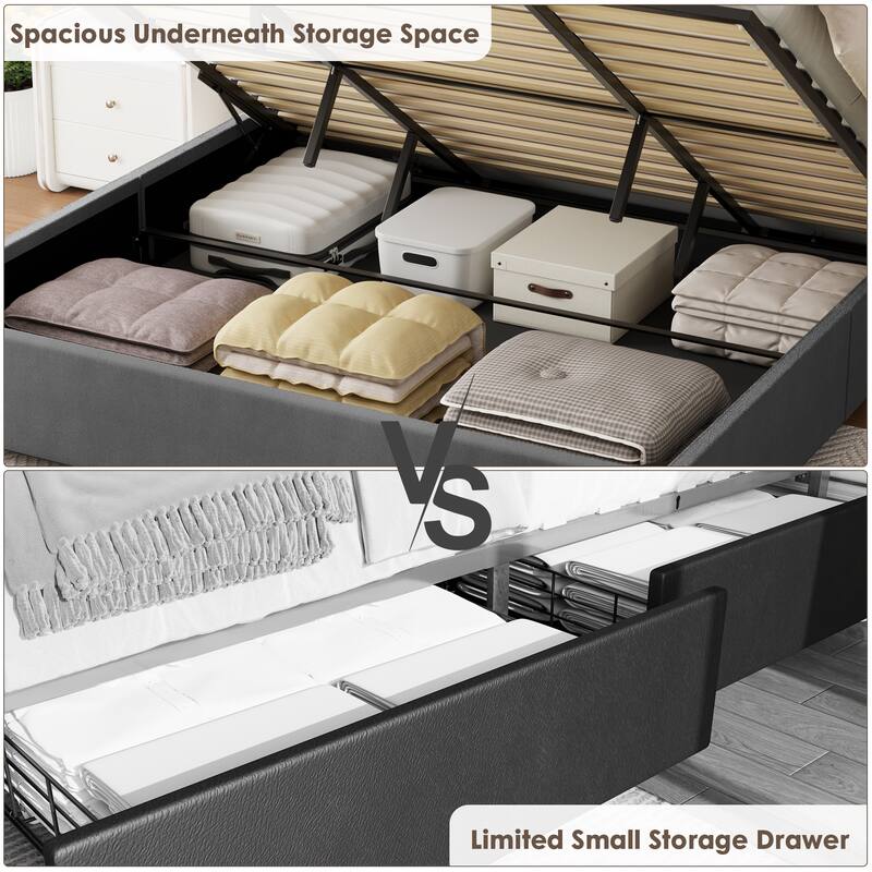 Queen Size Modern Velvet Upholstered Platform Bed with Storage Space