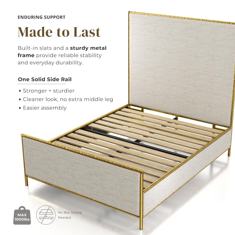 Furniture of America Zayen Modern 3-Piece Upholstered Queen Size Hammered Metal Platform Bedroom Set with Nightstand and Bench