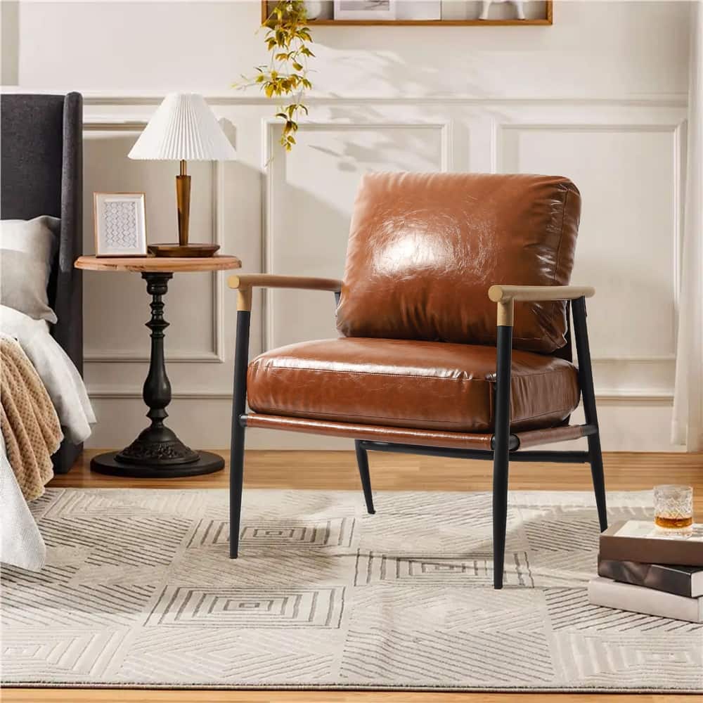 Modern Industrial Metal Frame Upholstered Accent Chair Armchair