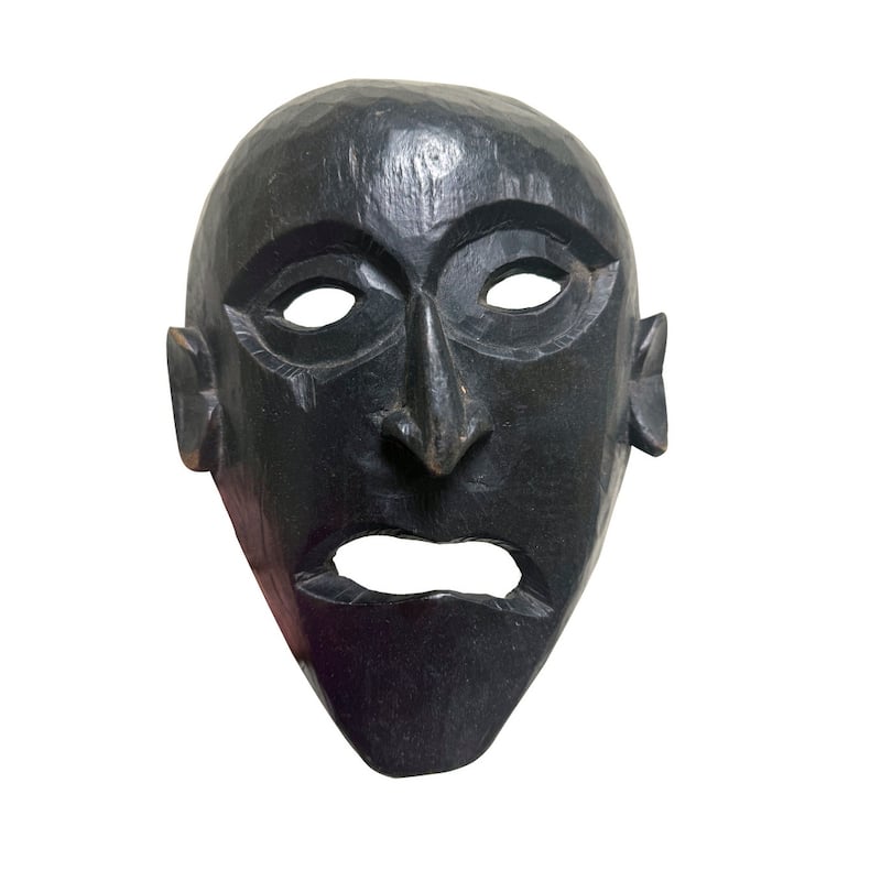 HomeRoots 11" Black Solid Wood Decorative Mask Tabletop Sculpture - 11" H