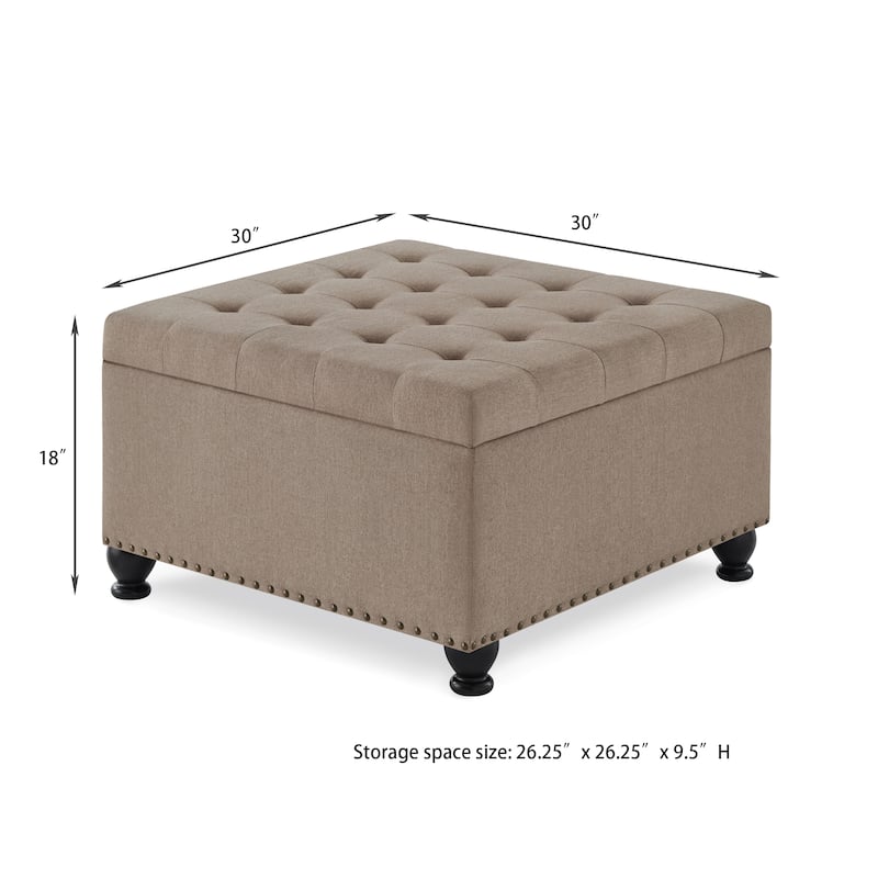 Large square storage ottoman with wooden legs