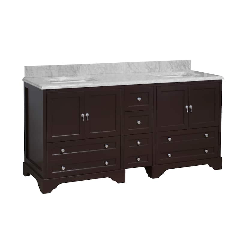 KitchenBathCollection Madison 72" Double Bathroom Vanity with Carrara Marble Top