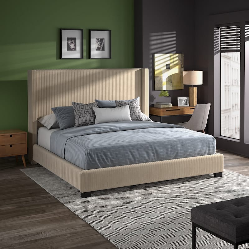 Cesky Pleated Velvet Wingback Bed