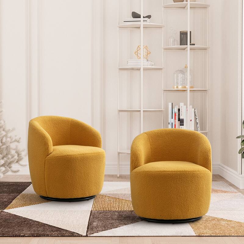 Ouyessir Modern Teddy Upholstered Swivel Barrel Chair(Set of 2) - Yellow