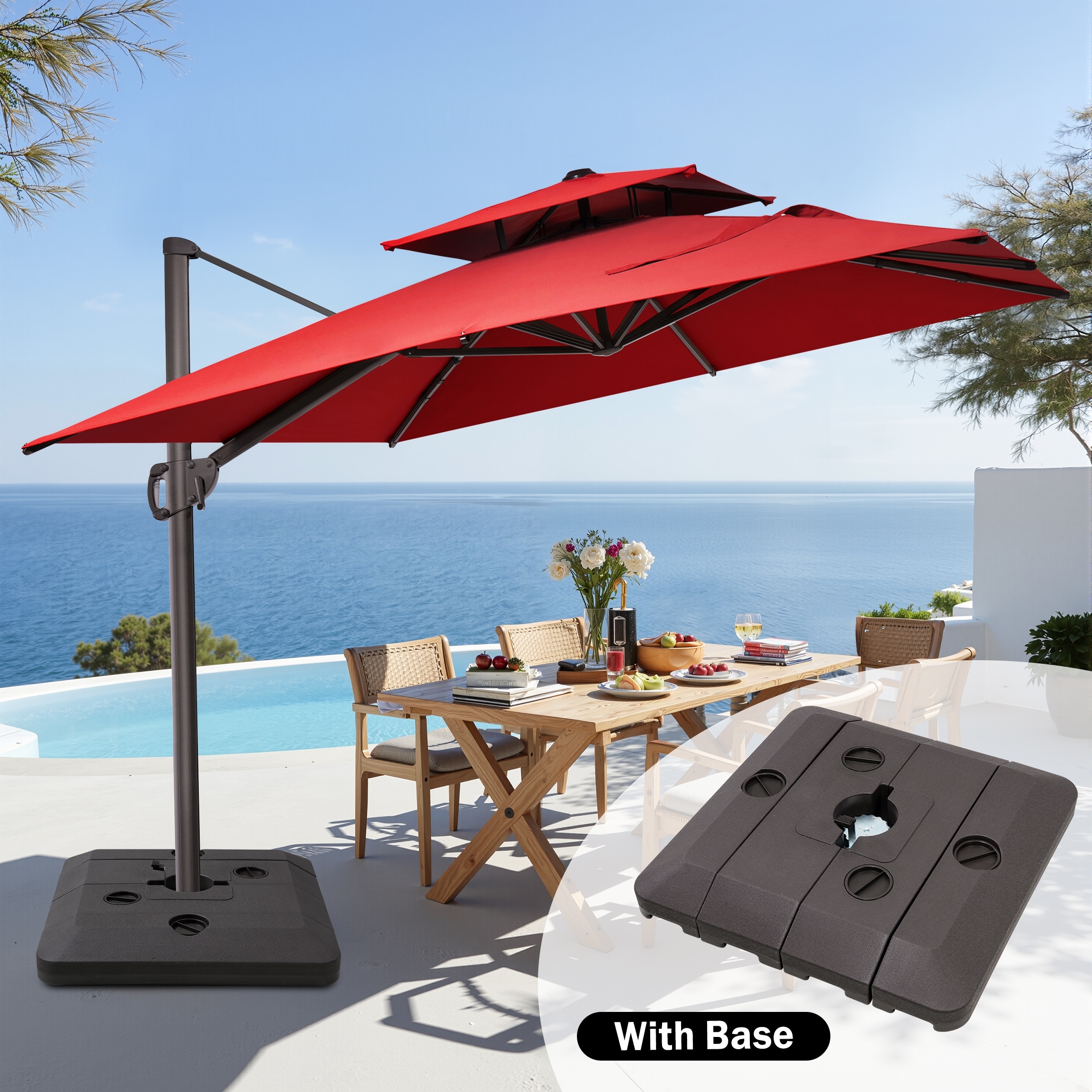 11 x 9 ft Outdoor Patio Cantilever Offset Umbrella with Base Stand