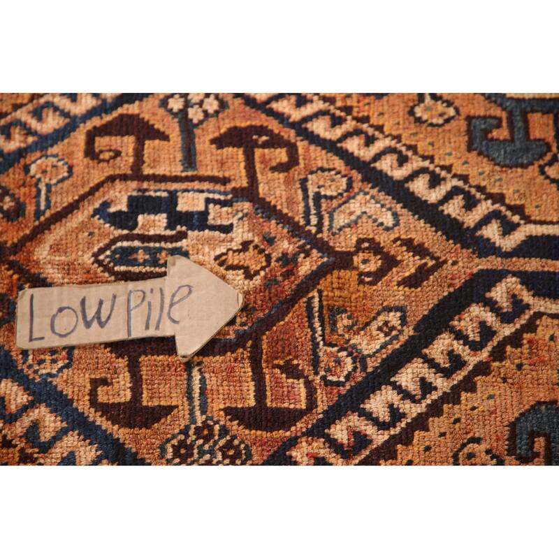 Tribal Qashqai Persian Vintage Rug Hand-Knotted Orange Wool Carpet - 4'2"x 8'4"