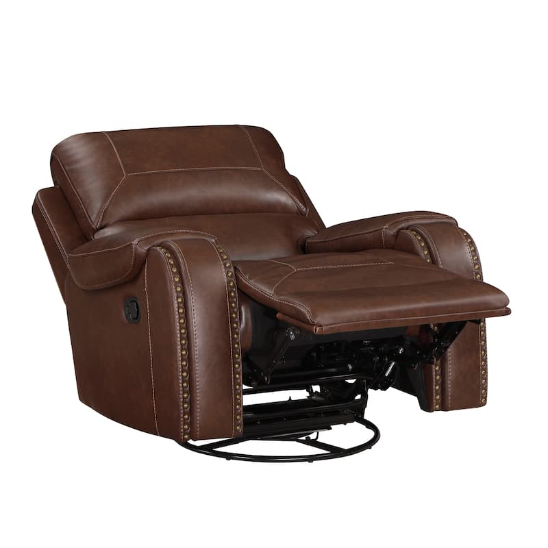 Dean 41 Inch Swivel Glider Manual Recliner Chair, Brown Faux Leather