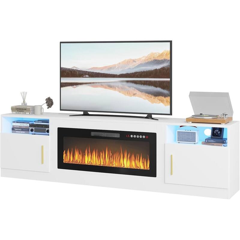 Bossin 80" Fireplace TV Stand with 36" Electric Fireplace, TV Stand for TVs Up to 90", 16 Colors LED Lights/Entertainment Center