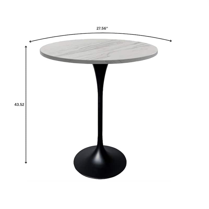 LeisureMod Verve Round Bar Dining Table with White Resin TableTop and Black Steel Base for Kitchen & Dining Room