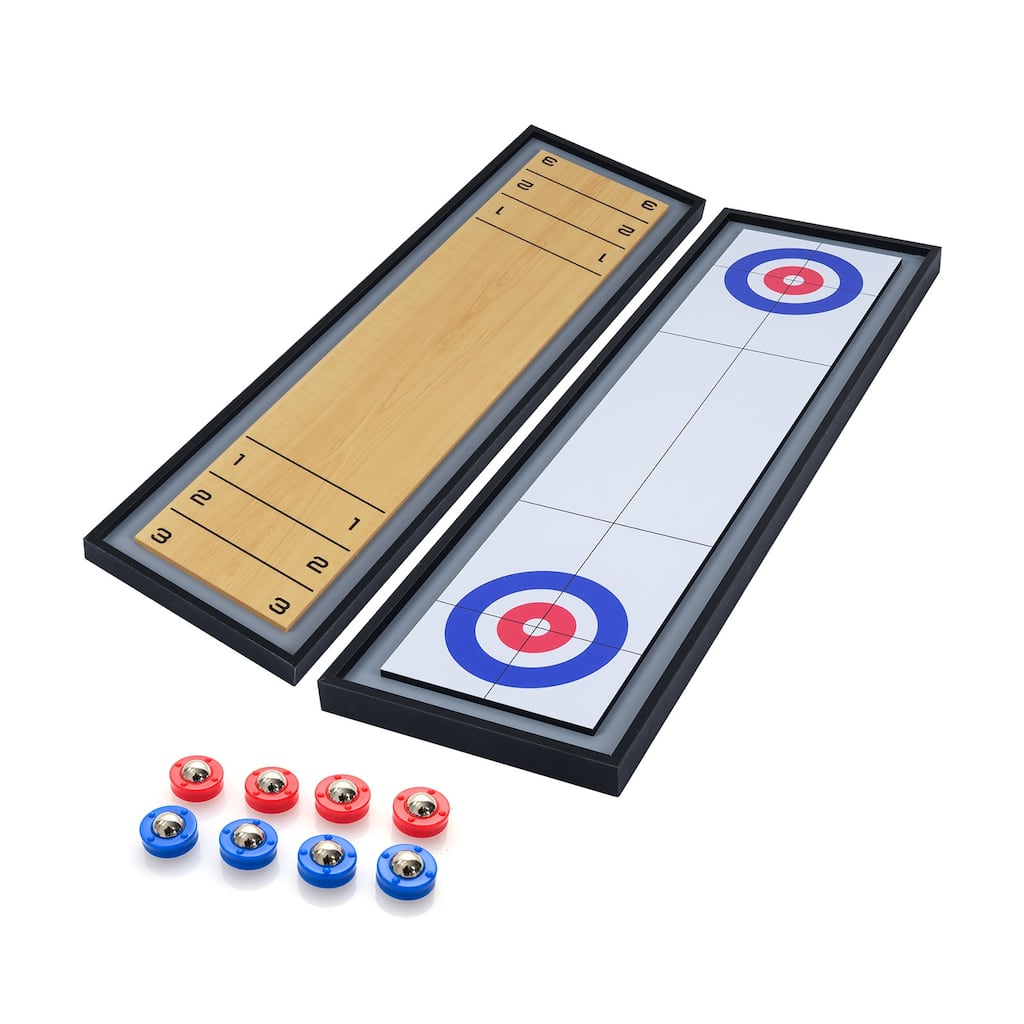 Gymax Shuffleboard & Curling 2 in 1 Board Game w/8 Rolling Pucks