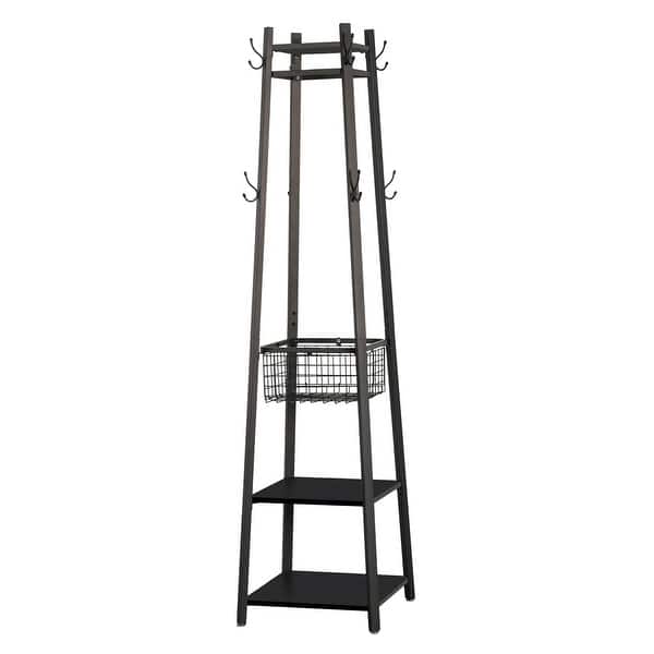 VECELO Modern 3-Tier Storage Shelf Standing Hat Coat Rack with Basket ...
