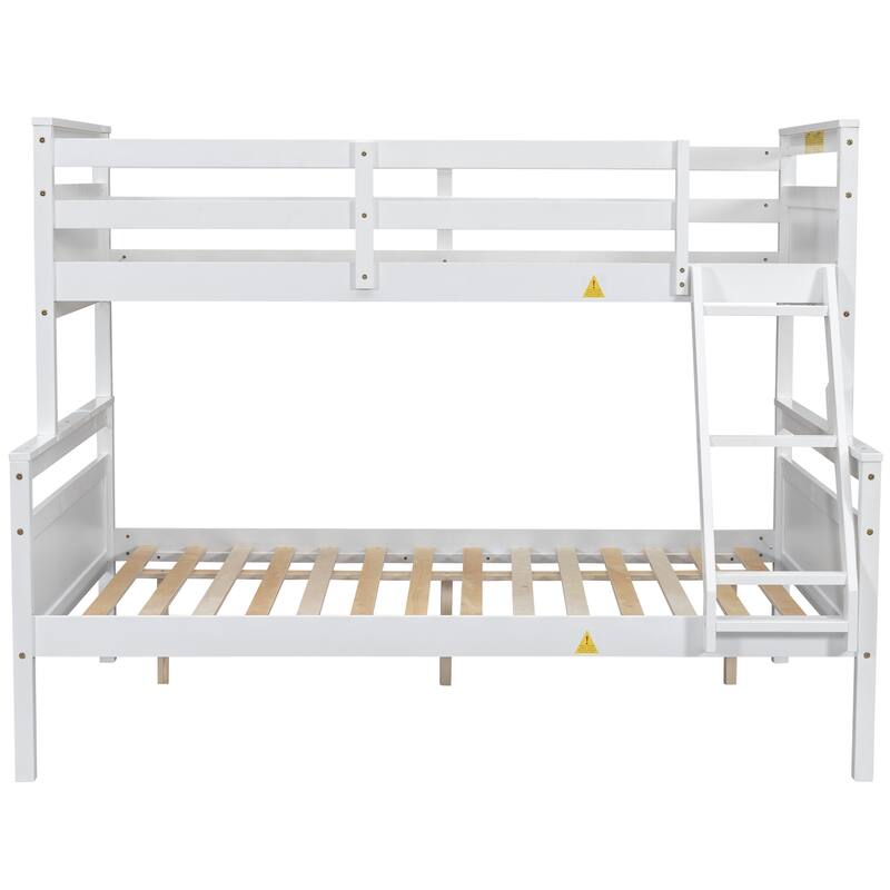 Twin over Full Bunk Bed with Ladder and Safety Guardrail, White