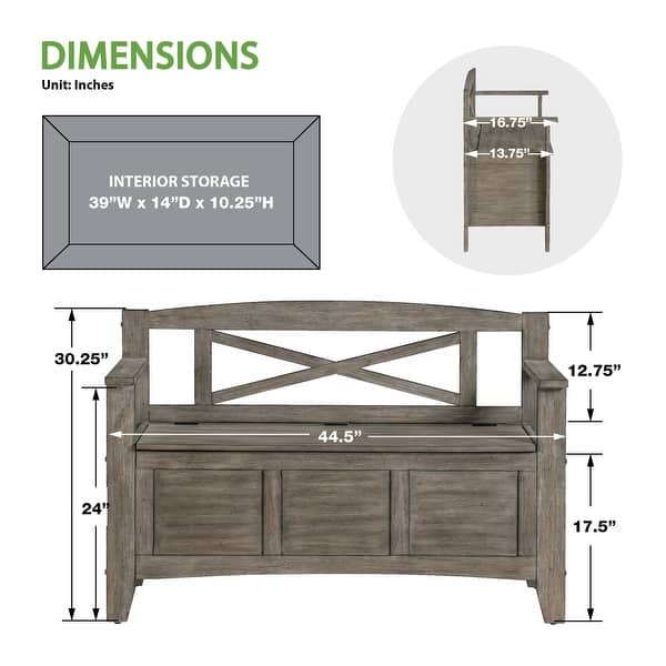 dimension image slide 2 of 4, Entryway Bench with Flip Up Storage