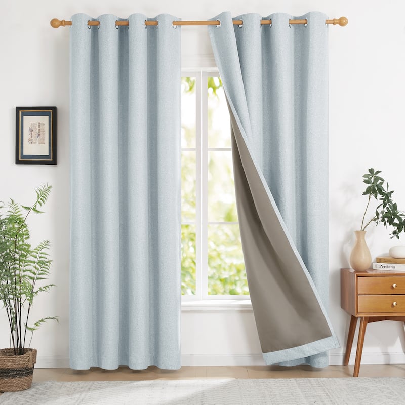 Deconovo Faux Linen Blackout Curtains Grommet Drapes for Living Room 2 Panels - 52W x 72L - Blue