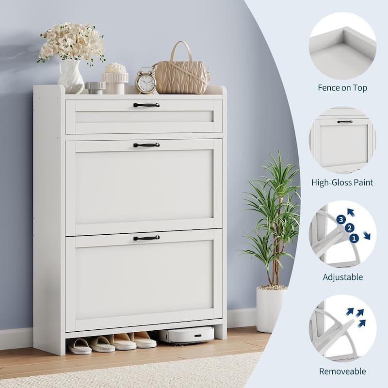 Freestanding Shoe Storage Cabinet Organizer with 2 Flip Drawers for Entryway Hallway Living Room