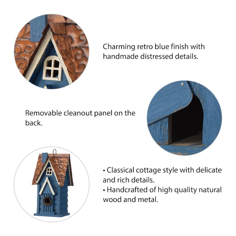Glitzhome 12"H Retro Distressed Painted Solid Wood Cottage Birdhouse