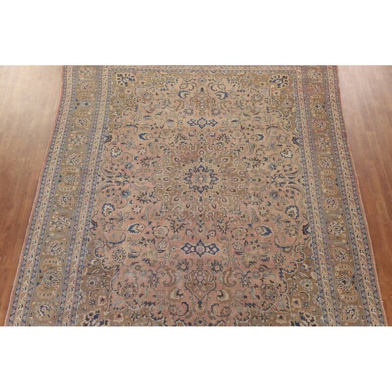 Hand Knotted Oriental 100% Wool Carpet Traditional Floral Pink Mashad Area Rug - 12' 5'' X 9' 4''