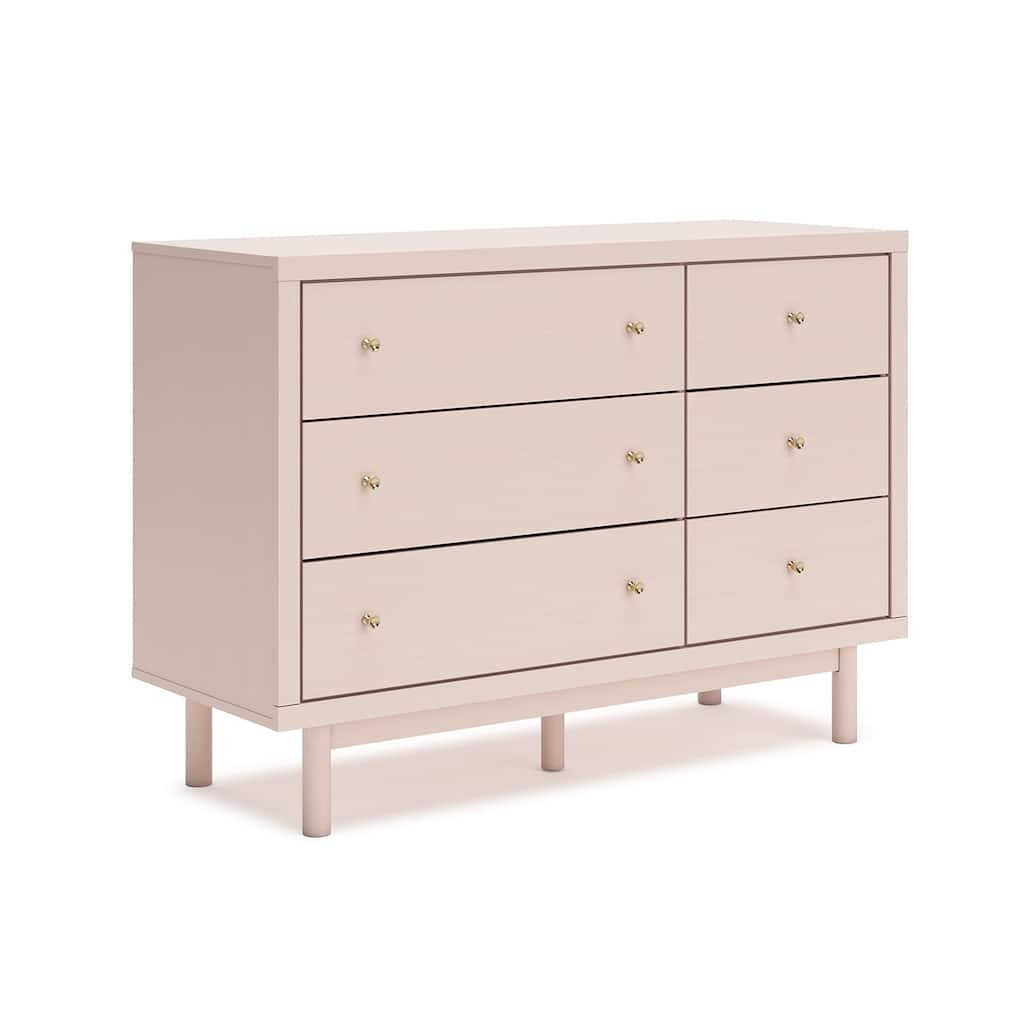 Viso 51 Inch Dresser, 6 Drawers, Champagne, Retro Blush Pink Finish