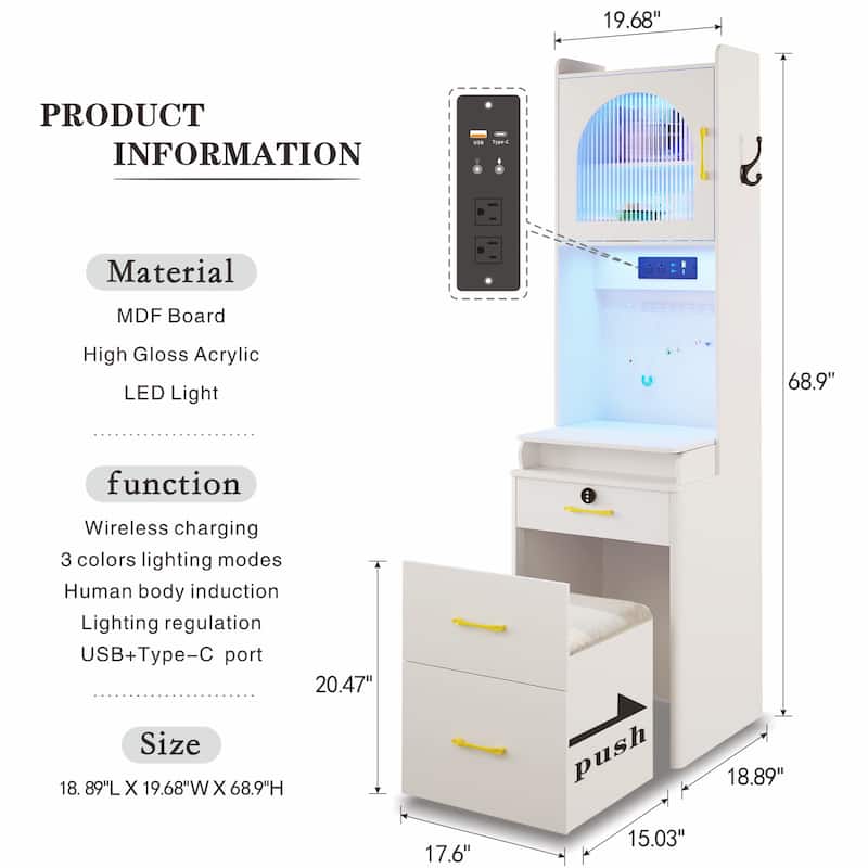 Small Makeup Vanity Table With Lights And Charging Station