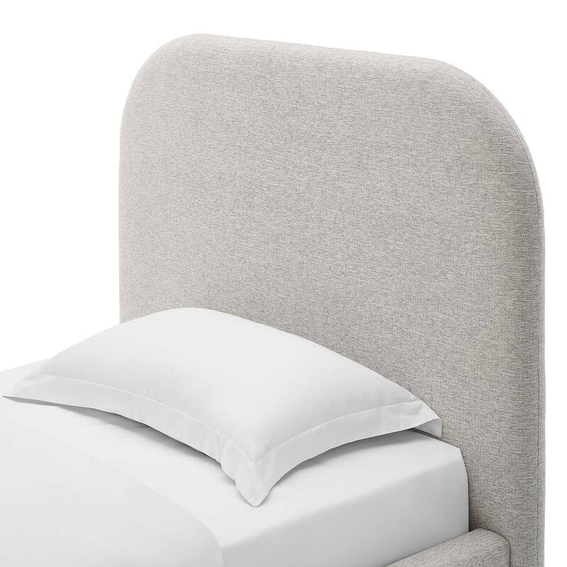 Hillsway Modern Curved Headboard Light Grey Fabric Upholstered Twin Size Platform Bed