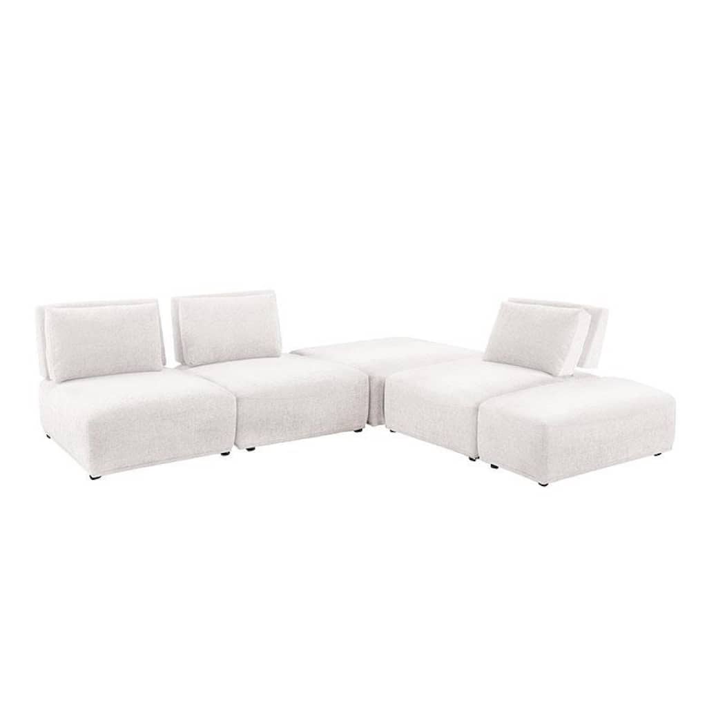 Stavan Modular L Sectional Sofa Set, White Boucle, Adjustable Backs