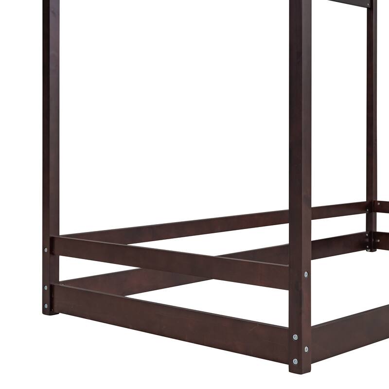 Twin House Bed with Roof - Sturdy Pine Frame for Kids Play and Sleep