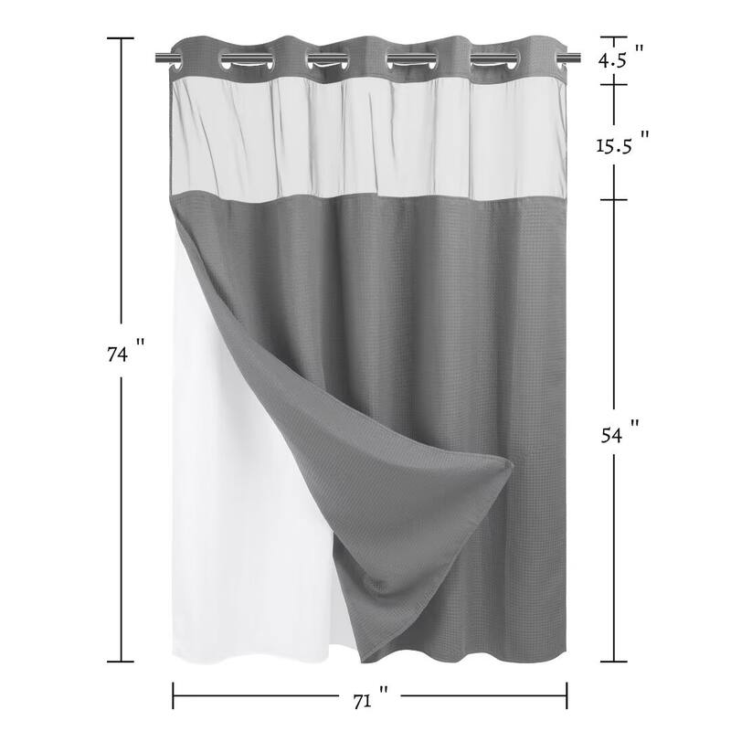 No Hook Waffle Weave Shower Curtain with Snap-in Liner