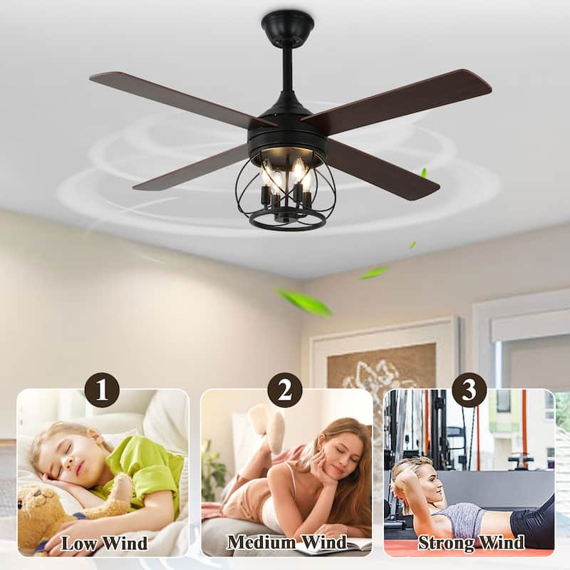52" Industrial Ceiling Fan 6-speed Reversible Motor with Light and Remote - 52inch