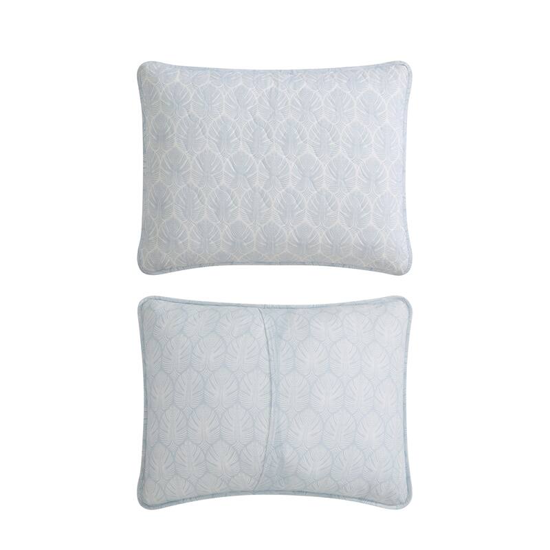 Tommy Bahama Line Palms Cotton Reversible Blue Quilt Set