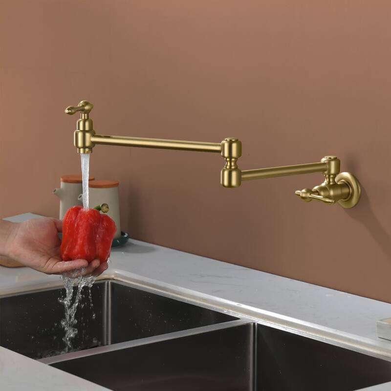 Pot Filler Faucet Commercial Wall Mount Kitchen Sink Faucet Modern Folding Stretchable Double Joint With Single Hole Two Handles