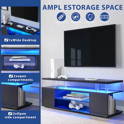 Black TV Stand High Gloss TV Console Media Cabinets for up to 60" TVs - 51.18" x 15.75" x 20.87"