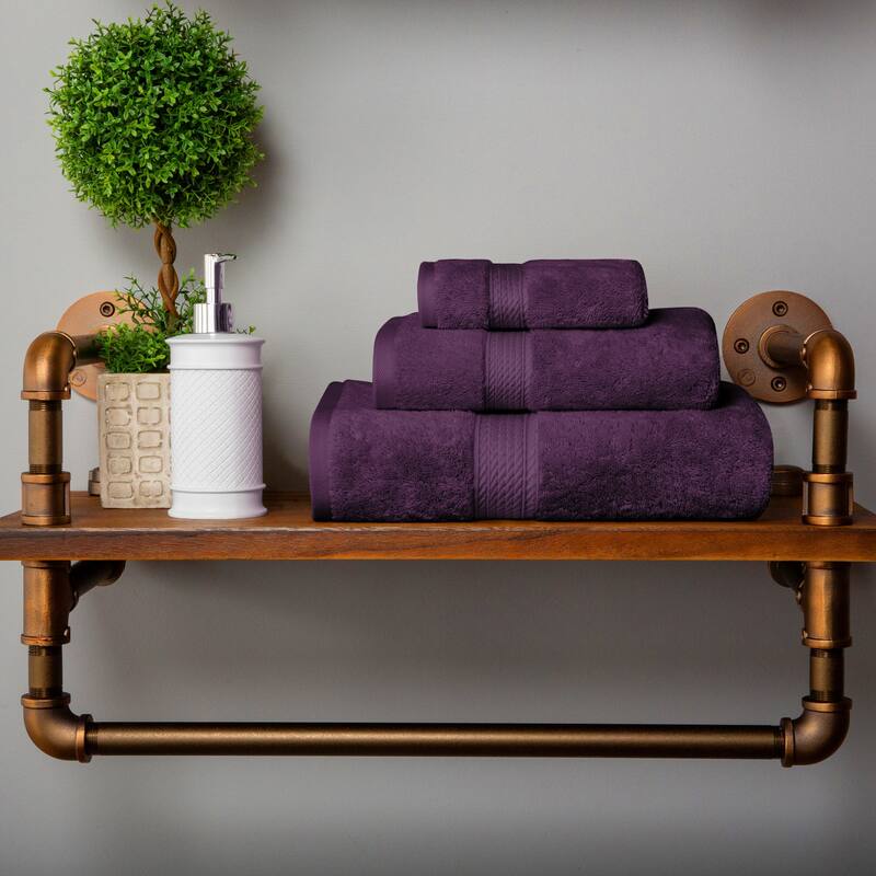 Marche Egyptian Cotton 3 Piece Towel Set by Superior - Plum