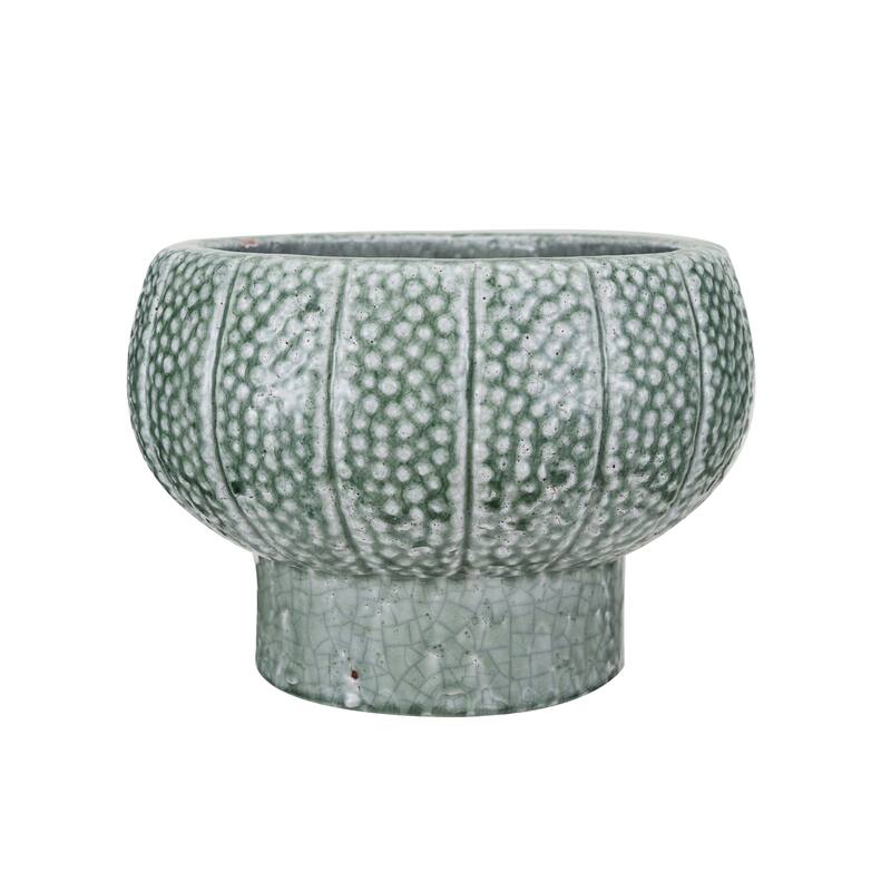 Embossed Terra-cotta Footed Vase Planter with Dot Pattern - 10.6"L x 10.6"W x 7.3"H