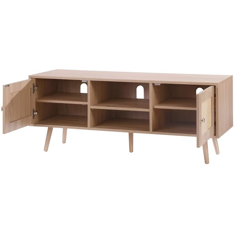 Mid Century Modern Rattan TV Console for Living Room and Media Room