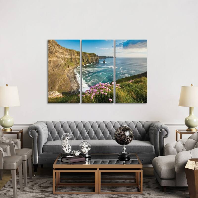 iCanvas "Thrift On The Cliffs Of Moher II" by Gareth McCormack 3-Piece Canvas Wall Art Set - 40x60x1.5
