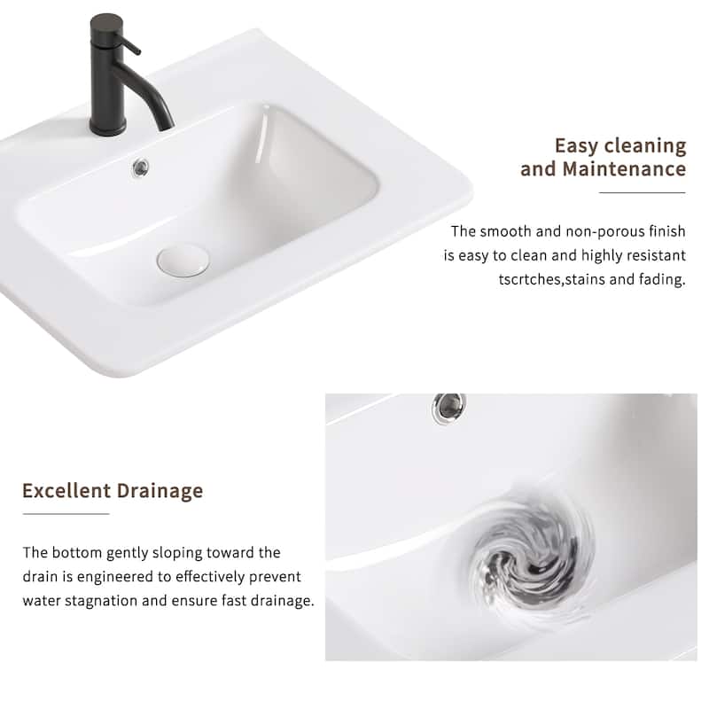 GDFStudio - Ethan Modern Ceramic Bathroom Vessel Sink with Integrated Vanity Top and Practical Countertop Design