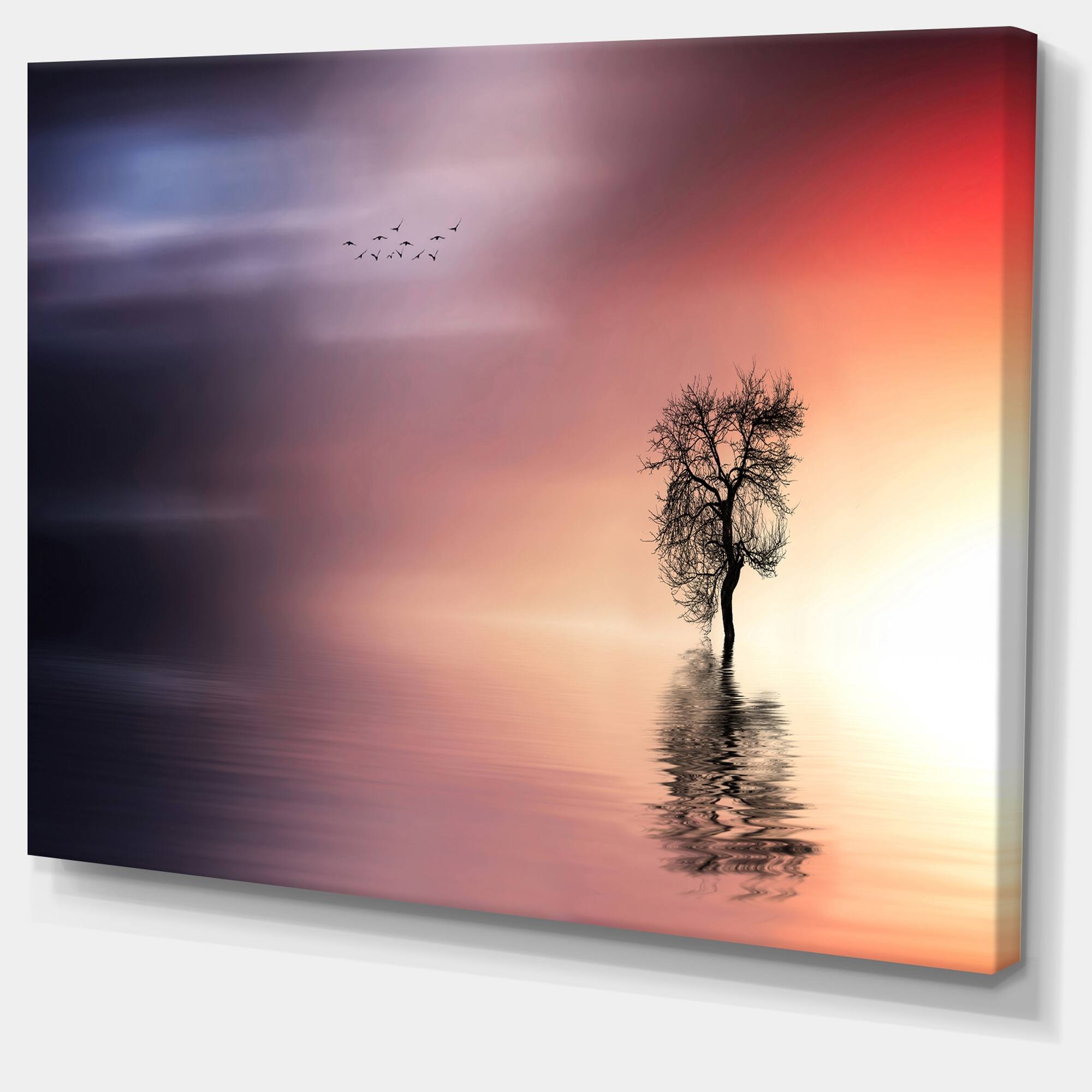 Designart "Solitude Tree and Flying Birds" Extra Large Wall Art