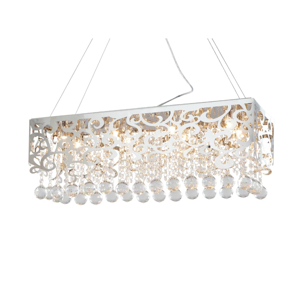 8-Light L28'' Rectangular Chrome Frame Chandelier with Crystals