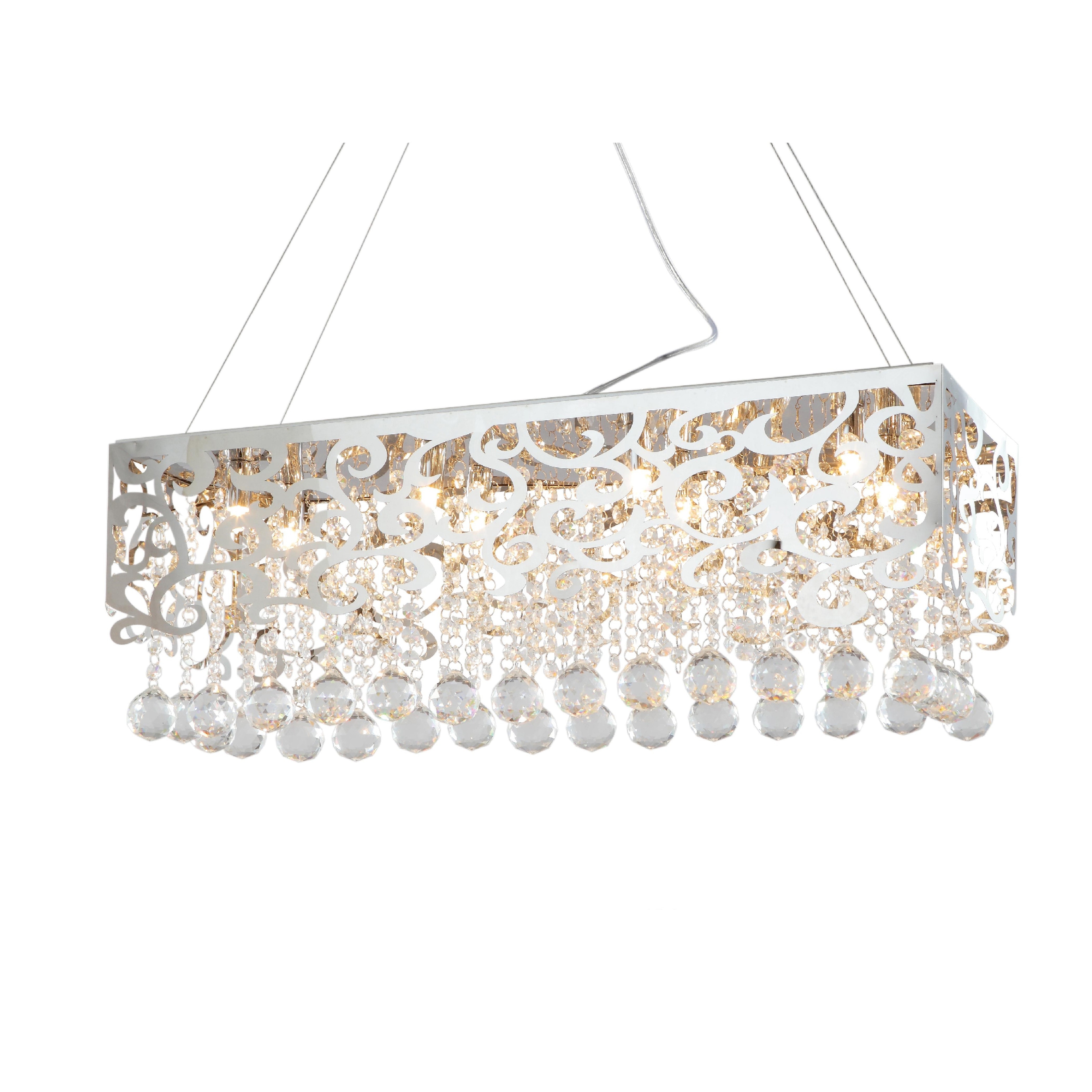 Transitional 8-Light Rectangular Chrome Frame Chandelier with Crystals