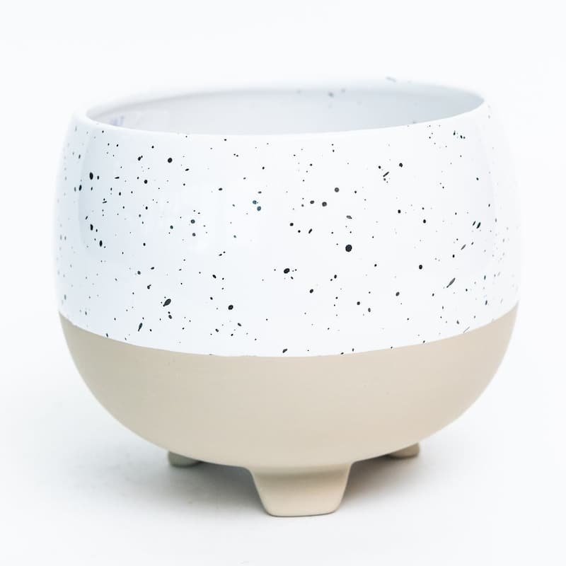 Specked White With Beige Footed Base Planter