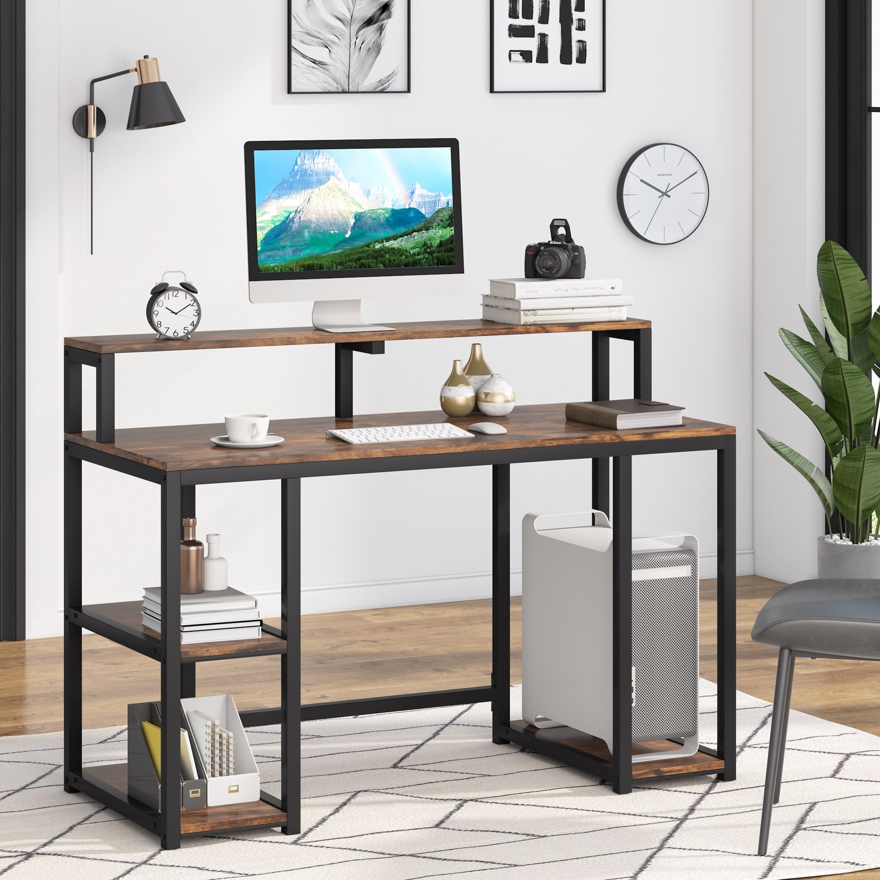 Writing Table with 2 Storage Shelves for Office Study Computer Desk - Bed  Bath & Beyond - 39115171