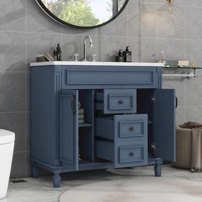 Blue 36" Bathroom Vanity Cabinet with Sink,2 Drawers,2 Doors