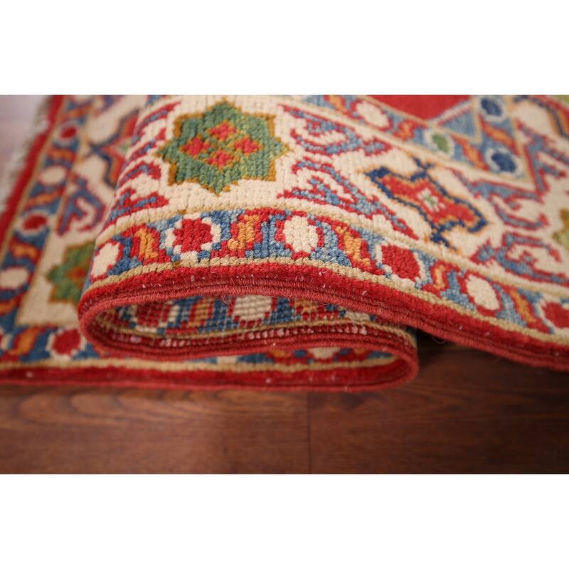 Hand Knotted Oriental 100% Wool Carpet Traditional Geometric Red Kazak Area Rug - 2' 11'' X 1' 11''