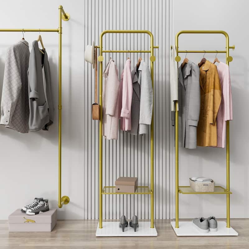 Freestanding Metal Corner Clothes Stand Coat Rack with 4 Hooks Gold