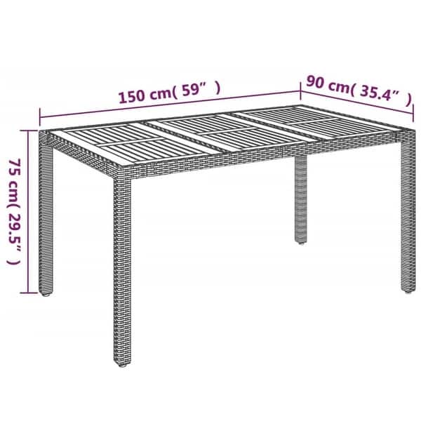 dimension image slide 12 of 13, vidaXL 3 Piece Patio Dining Set with Cushions Black Poly Rattan - 18.9" x 21.7" x 34.6"