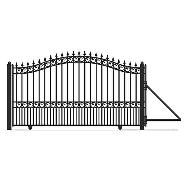 ALEKO 23 ft. x 6 ft. x 18 ft. Black Steel Single Sliding Driveway Gate London Style with Pedestrian Gate 5 ft. Fence Gate