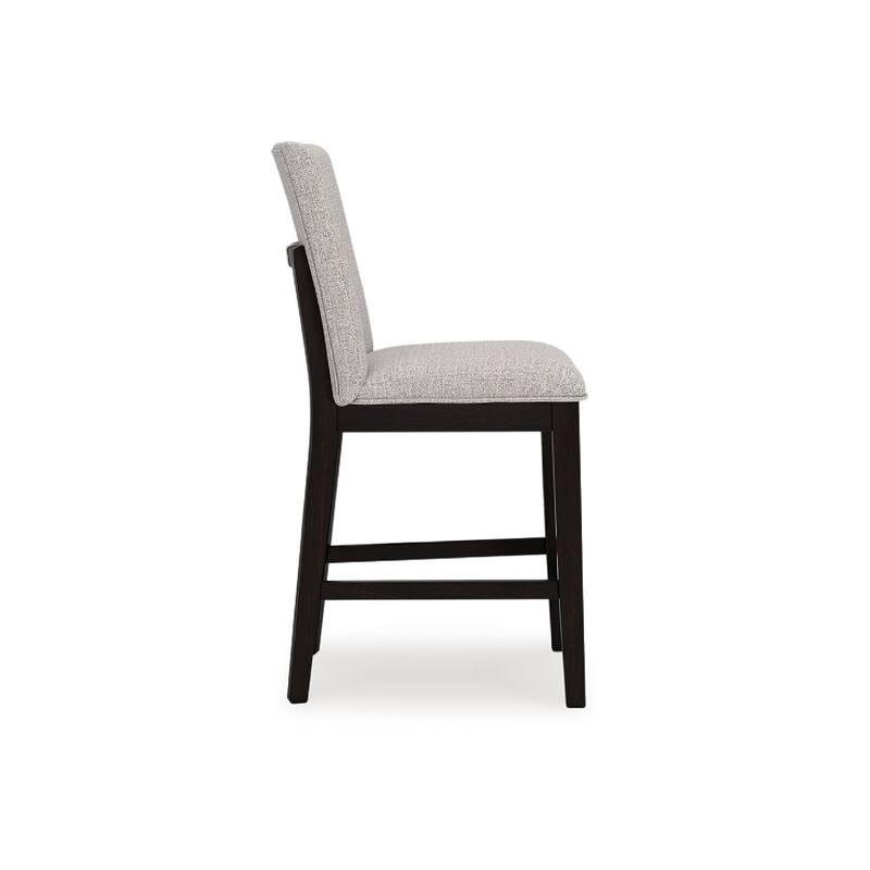 Nea Counter Stool Chair Set of 2, Gray Polyester, Dark Brown Wood Frame