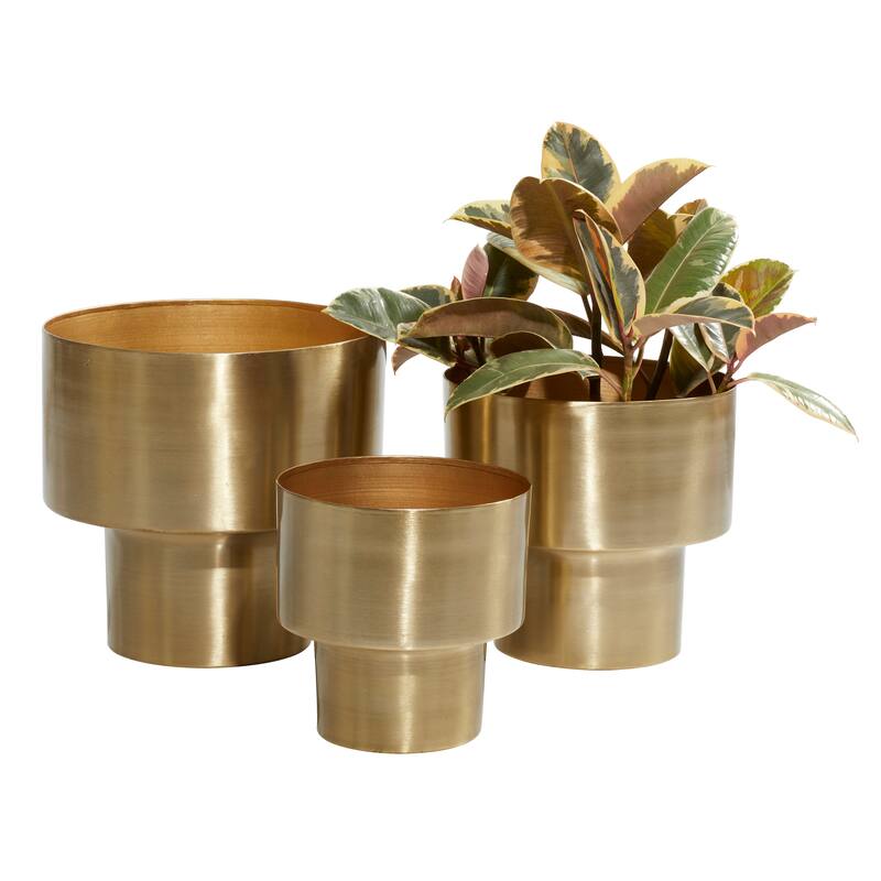 Gold Metal Brushed Indoor Outdoor Planter (Set of 3)