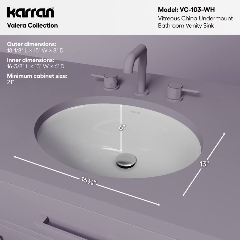 Karran Valera 18" Oval Undermount Vitreous China Bathroom Sink in White